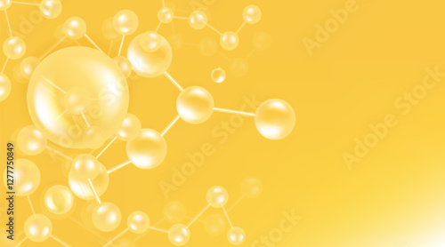 Hyaluronic acid and Niacinamide hair and skin solutions ad, gold collagen serum drop with cosmetic advertising background ready to use, illustration vector.