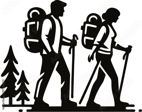 Smiling Family Walking on a Nature Trail – Vector Scene