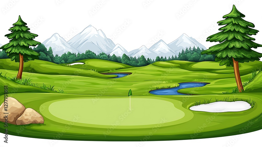 Obraz premium Serene Mountain Golf Course Illustration.