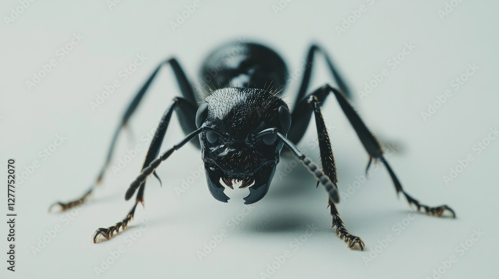 Black ant macro close-up, studio shot, white background, nature study Black ant macro close-up, studio shot, white background, nature study