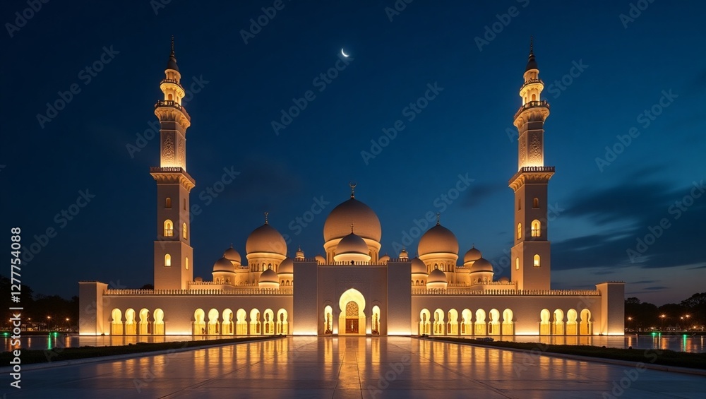 Fototapeta premium beautiful night view of mosque islamic ramadhan
