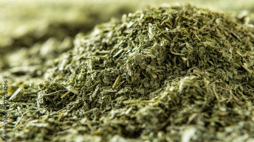 Dried green tea leaves close-up, food texture Dried green tea leaves close-up, food texture