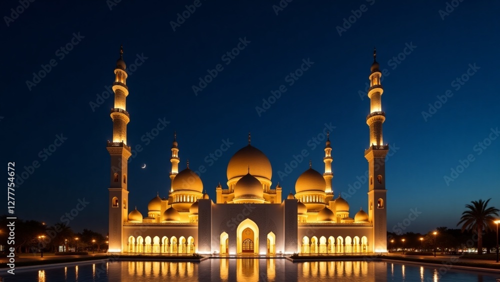 Fototapeta premium beautiful night view of mosque islamic ramadhan