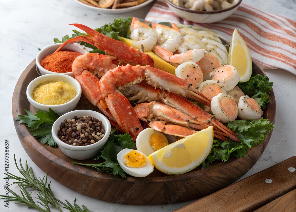 Delicious Seafood Platter with Eggs and Spices Delicious Seafood Platter with Eggs and Spices
