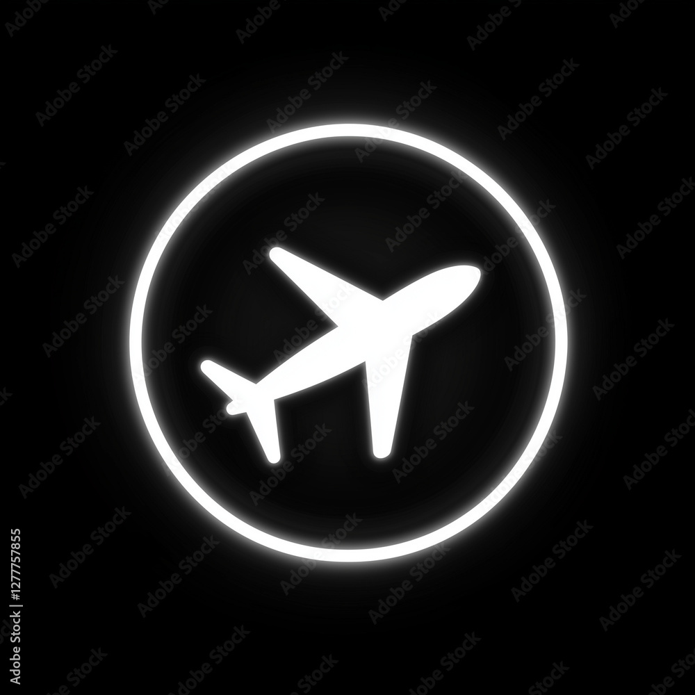 Airplane icon illuminated in neon style. Airplane icon illuminated in neon style.