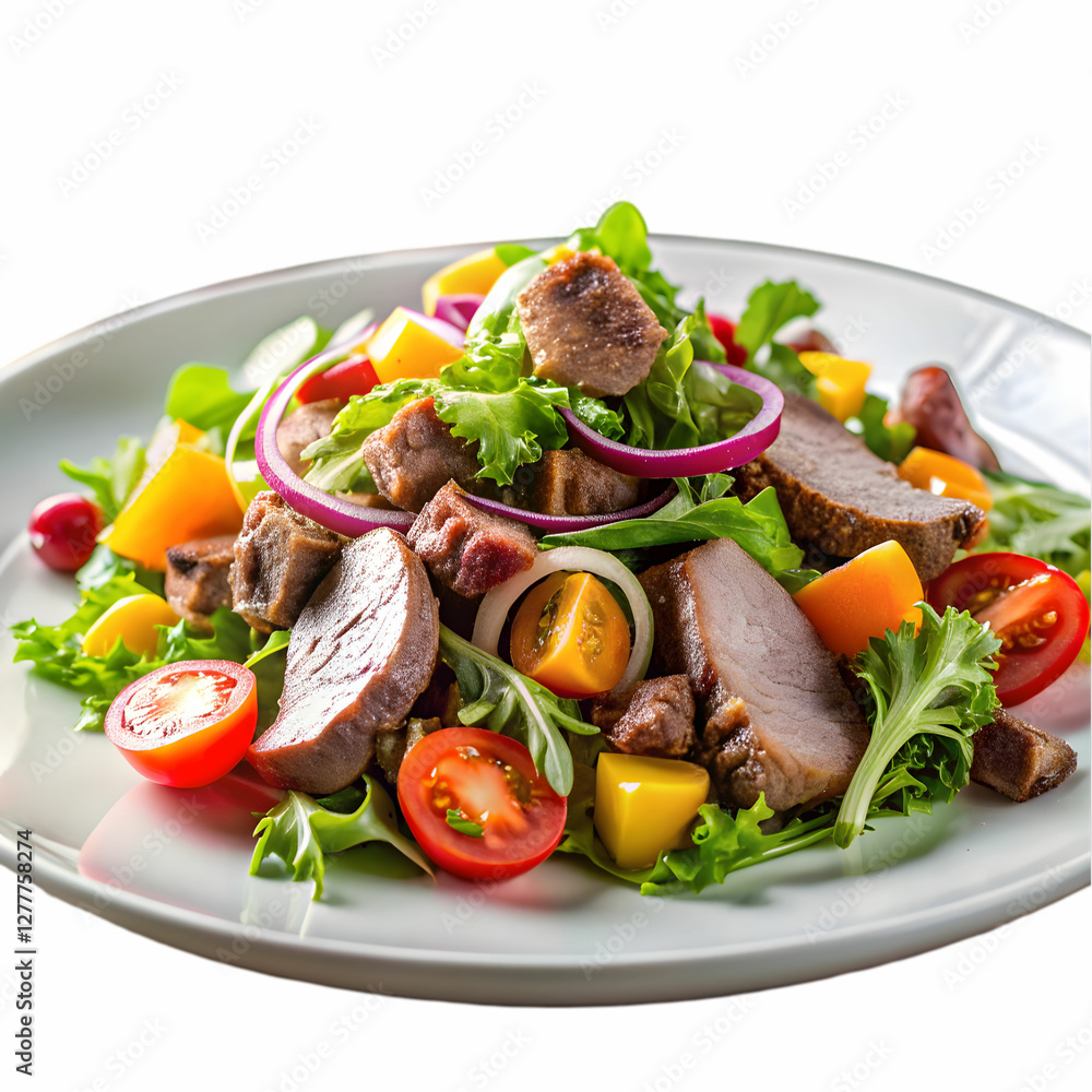 salad with vegetables and meat on white salad with vegetables and meat on white