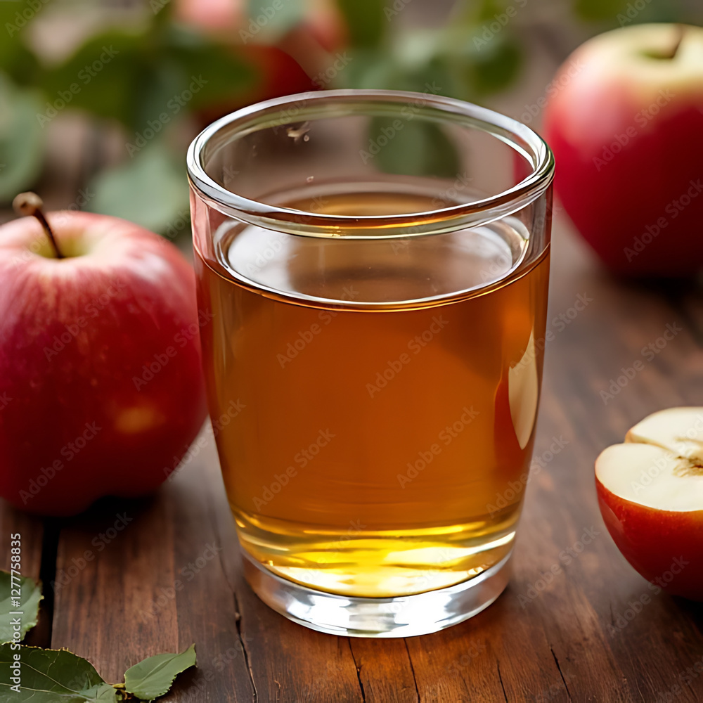 life photo taken from above, featuring a glass cup of apple vinegar on a table with apples. life photo taken from above, featuring a glass cup of apple vinegar on a table with apples.
