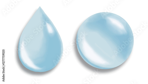 A set of various water droplet-shaped icons (light blue)