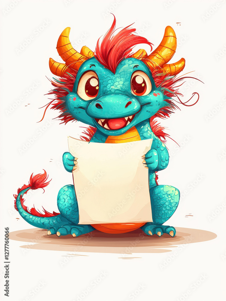 Cute dragon holding blank paper with cheerful expression isolated design on white background
Cute dragon holding blank paper with cheerful expression isolated design on white background
