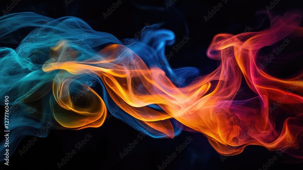 A striking set of color flames against a pitch-black background, offering a fiery, abstract visual experience. A striking set of color flames against a pitch-black background, offering a fiery, abstract visual experience.