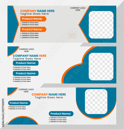 Modern website banner 3 type design with orange & blue colour