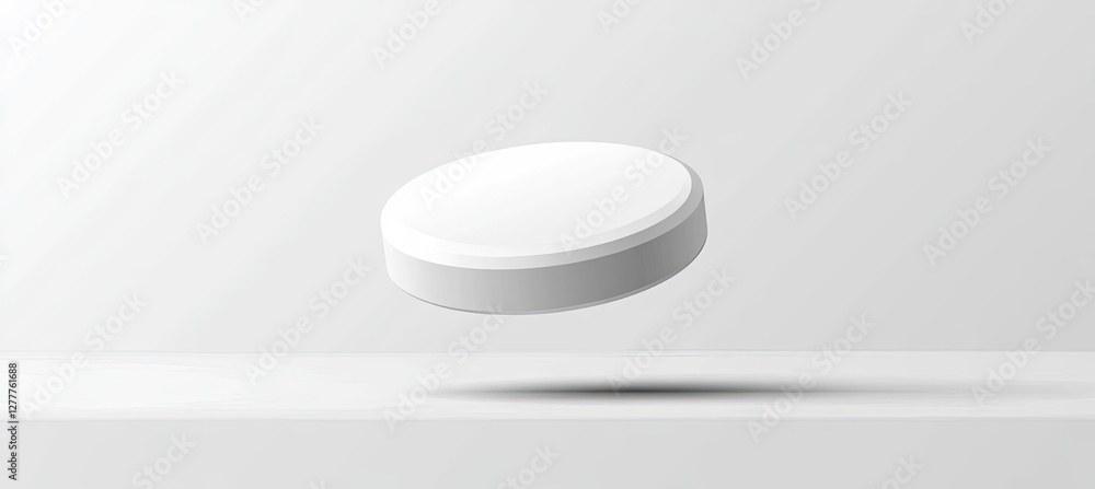 White pill levitates on white background, studio shot, mockup White pill levitates on white background, studio shot, mockup