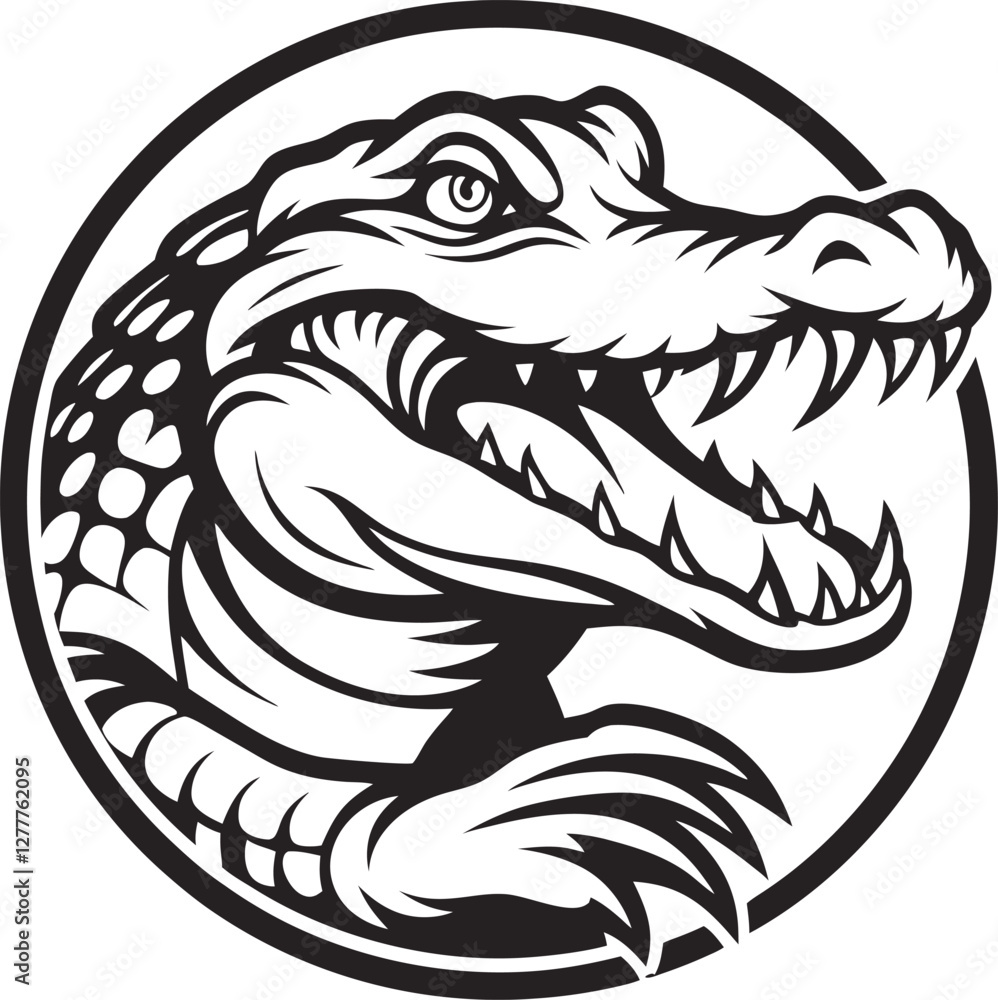 Obraz premium crocodile illustration logo with circle frame alligator reptile predator logo mascot