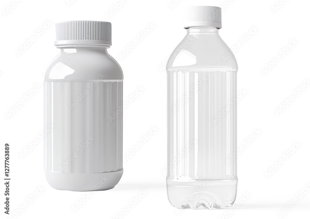 Plain White Plastic Bottle with Ribbed Design on a Transparent Background Plain White Plastic Bottle with Ribbed Design on a Transparent Background