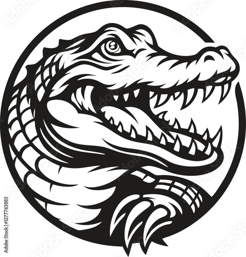 crocodile illustration logo with circle frame alligator reptile predator logo mascot