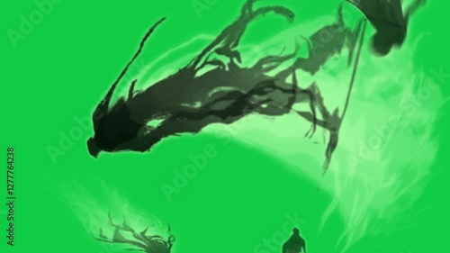 Floating Ghosts Green Screen Video, Spooky Halloween Chroma Key Footage, Halloween ghost floating on green screen.