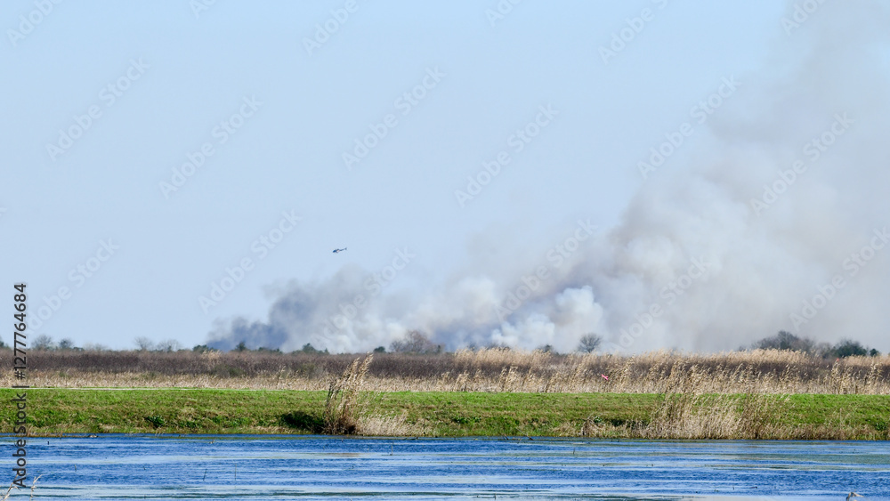 Middleton wildfire near Stowell in Texas as seen from Anahuac NWR