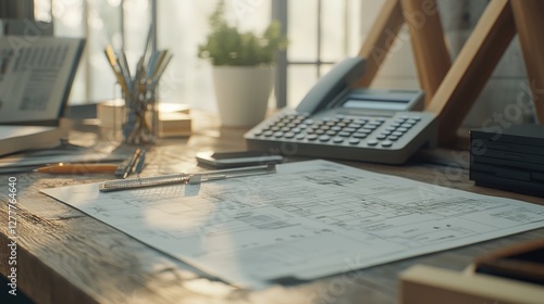 Financial planning for a construction project, featuring budget projections, cost estimation charts, and planning documents in a realistic, high-resolution setting.