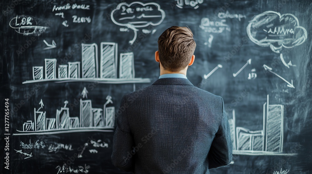 Business consultant illustrating the five keys to success on a chalkboard, representing the pillars of leadership, growth, and strategic planning Business consultant illustrating the five keys to success on a chalkboard, representing the pillars of leadership, growth, and strategic planning