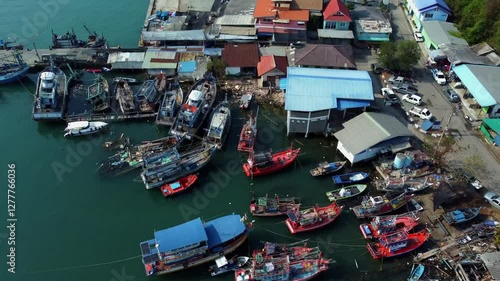 Wallpaper Mural Low Drone Flyover of Southeast Asian Island Fishing Boats Abandoned and Partially Submerged Torontodigital.ca