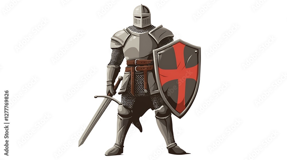 Obraz premium Medieval Knight in Full Armor with Sword and Shield.