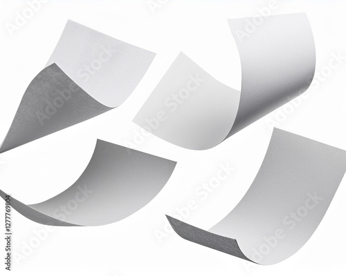3d set of white paper sheet or bill falling down isolated render icons. Realistic blank curve page flying in air. Mockup empty business file office document, payment receipt or ticket