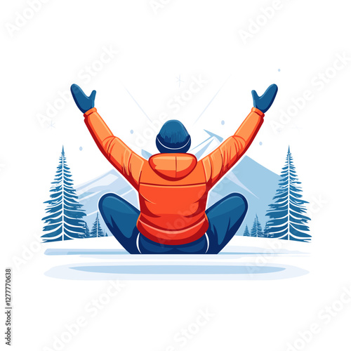 Happy skier enjoying the snowy landscape against winter mountains  