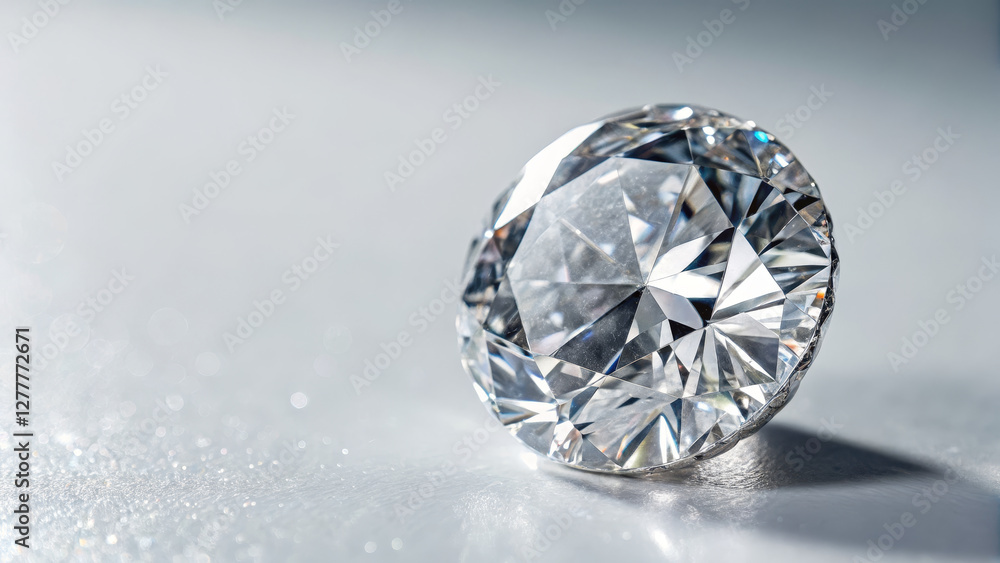 Brilliant diamond sparkling on reflective surface, showcasing its clarity and brilliance Brilliant diamond sparkling on reflective surface, showcasing its clarity and brilliance