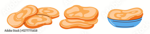 Flat vector illustration of SCOBY, the living culture used in kombucha fermentation. A key probiotic ingredient for brewing homemade fermented tea.