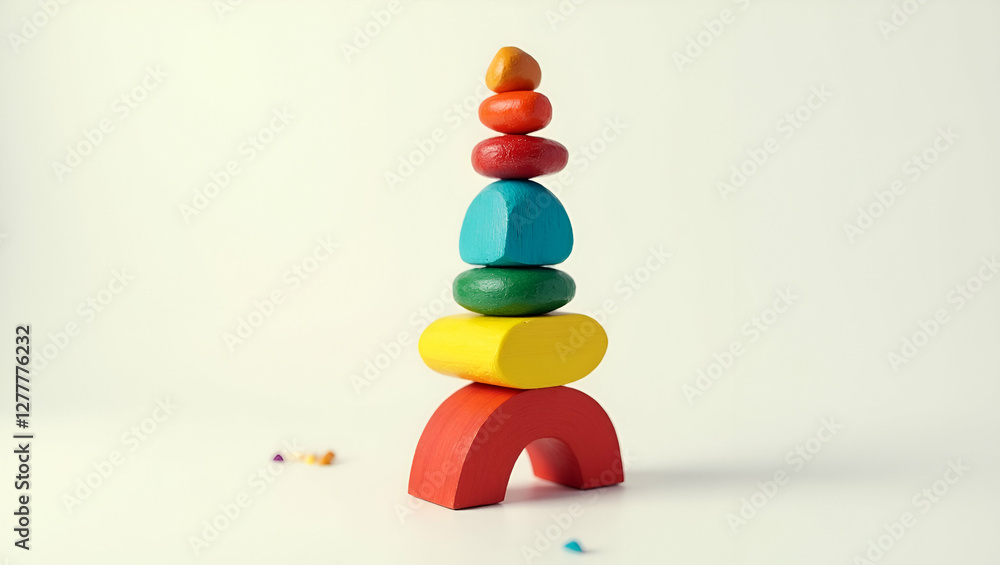 Title: A Vibrant Stack of Carefully Balanced Colored Wooden Blocks
Title: A Vibrant Stack of Carefully Balanced Colored Wooden Blocks