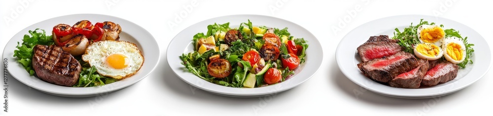 Grilled steak, salad, eggs healthy meal options Grilled steak, salad, eggs healthy meal options