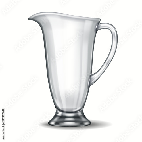 A highly detailed 3D rendering of a footed glass pitcher with a flared spout and elegant handle. The refined transparency and reflections add to its luxurious appearance.