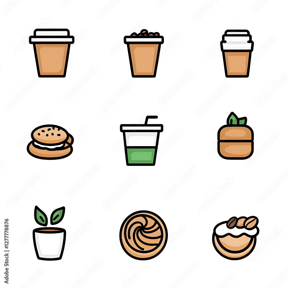 Set of Iconic Beverage and Snack Illustrations on Transparent Background Set of Iconic Beverage and Snack Illustrations on Transparent Background