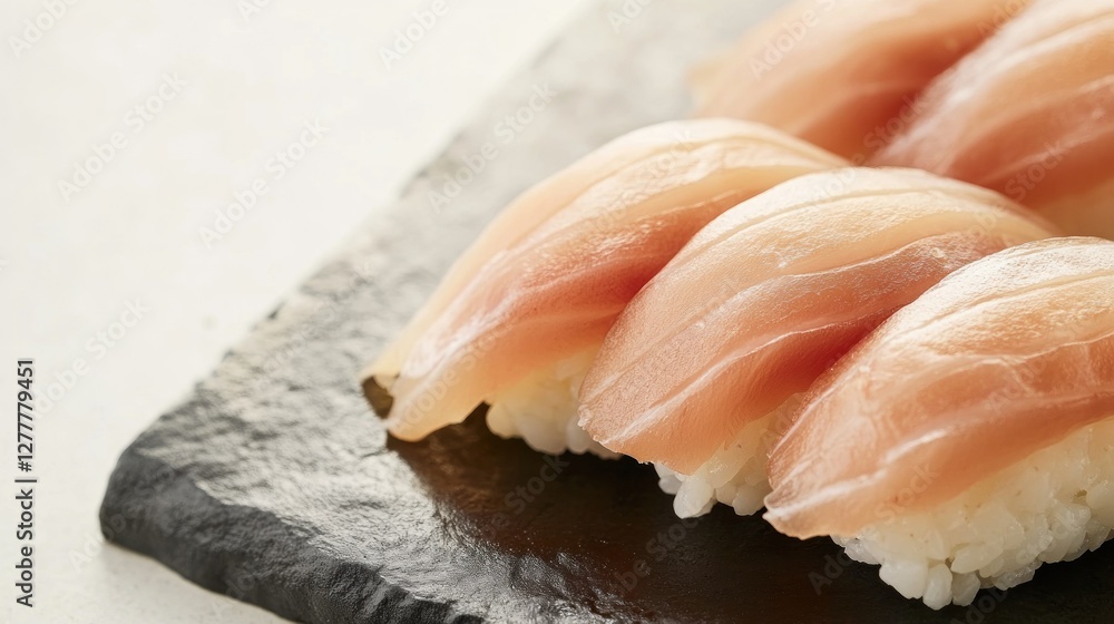 A close-up of a freshly prepared sushi platter with fish and rice A close-up of a freshly prepared sushi platter with fish and rice