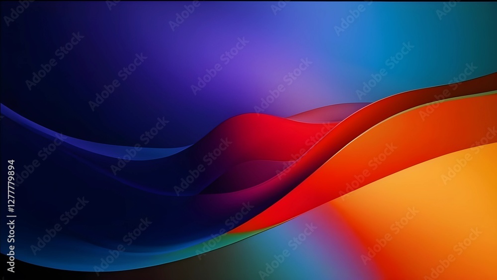 Fototapeta premium Abstract digital artwork featuring fluid, multicolored waves in red, orange, blue, and purple tones, creating a futuristic and dynamic visual effect.