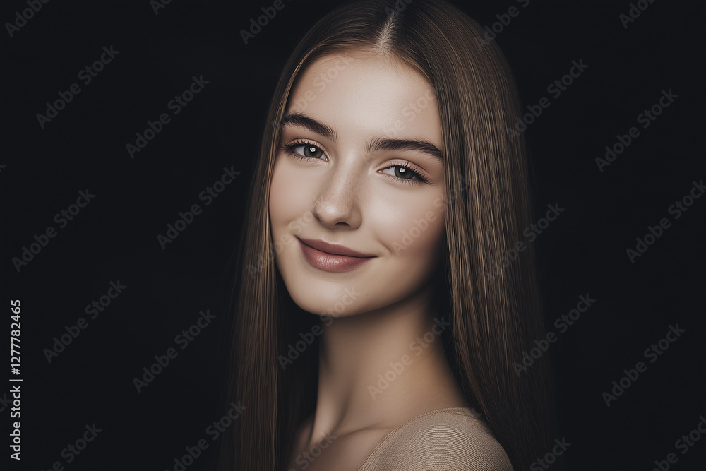 Elegant Portrait of Young Woman with Long Hair and Soft Lighting Elegant Portrait of Young Woman with Long Hair and Soft Lighting