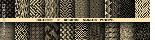 Geometric set of seamless black and golden patterns. Simple vector graphics photo