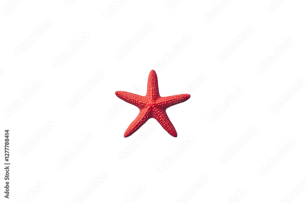 Bright red starfish resting on transparent surface evokes a sense of coastal tranquility and marine beauty Bright red starfish resting on transparent surface evokes a sense of coastal tranquility and marine beauty