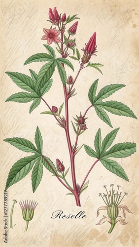 Wallpaper Mural Roselle Plant Displaying Growth Stages with Flowers and Seed Pods Torontodigital.ca