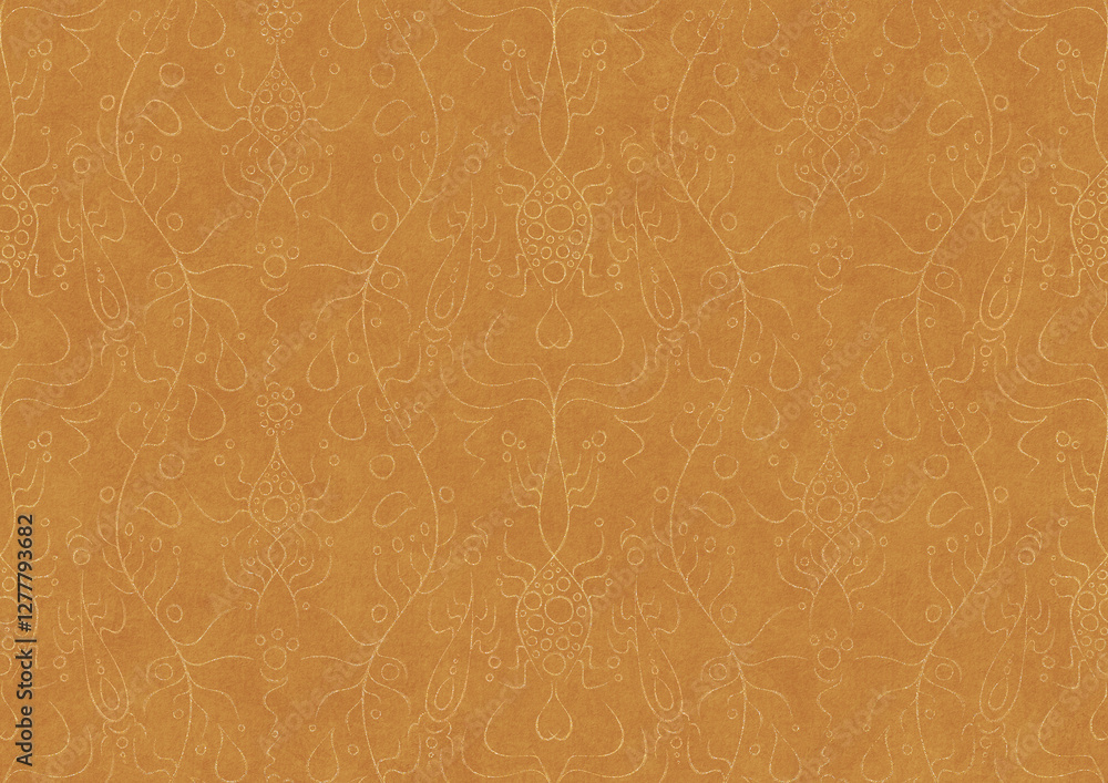 custom made wallpaper toronto digitalHand-drawn unique abstract symmetrical seamless gold ornament on a yellow background. Paper texture. Digital artwork, A4. (pattern: p13-1b)