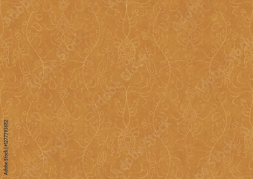 Wallpaper Mural Hand-drawn unique abstract symmetrical seamless gold ornament on a yellow background. Paper texture. Digital artwork, A4. (pattern: p13-1b) Torontodigital.ca