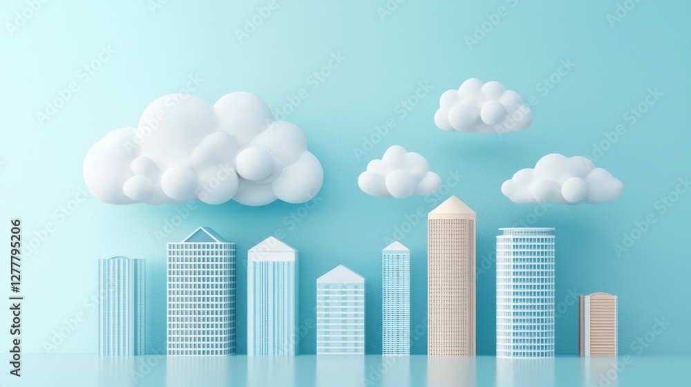 A cityscape with cloud icons floating above buildings, symbolizing the widespread adoption of cloud technology in urban environments. A cityscape with cloud icons floating above buildings, symbolizing the widespread adoption of cloud technology in urban environments.