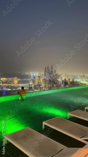 Dubai night view UAE. Address Beach Resort Rooftop View. Dubai Skyline