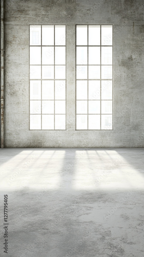 A large room with two windows and a white wall A large room with two windows and a white wall