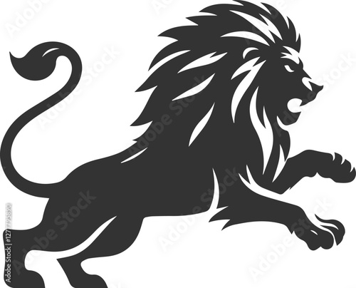 Silhouette of a lion mid pounce and ready to attack