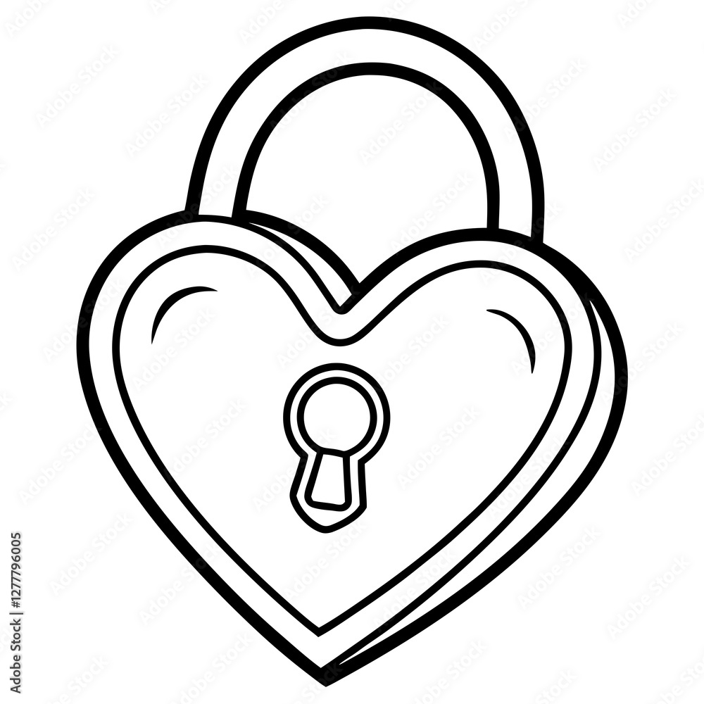 Romantic Heart Lock Line Art Illustration Romantic Heart Lock Line Art Illustration