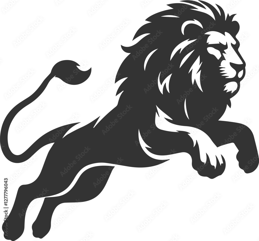 Fototapeta premium Silhouette of a lion mid pounce and ready to attack