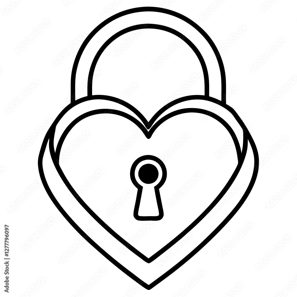 Romantic Heart Lock Line Art Illustration Romantic Heart Lock Line Art Illustration