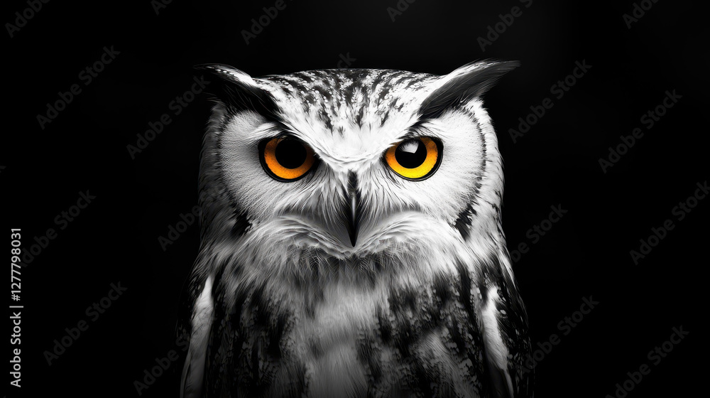 Obraz premium Majestic owl with striking orange eyes and detailed feathers, captivating presence