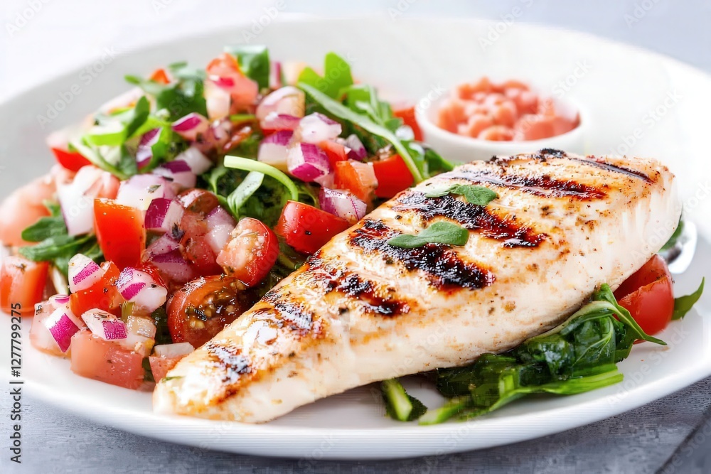 A nutritious meal packed with lean protein and greens, promoting a fit and active lifestyle. A nutritious meal packed with lean protein and greens, promoting a fit and active lifestyle.